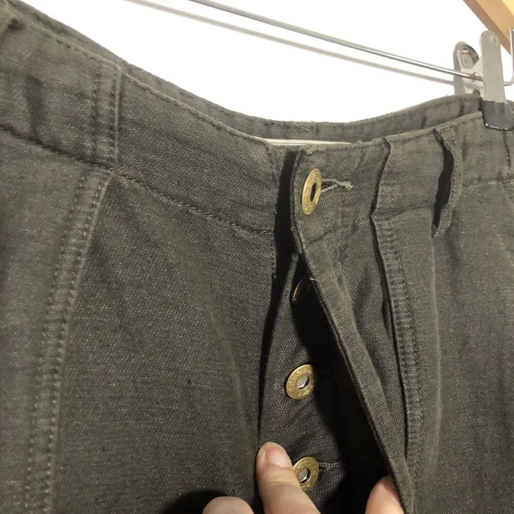 Free People Pants Womens 2 Green Olive Linen Blend Button Fly Lagenlook